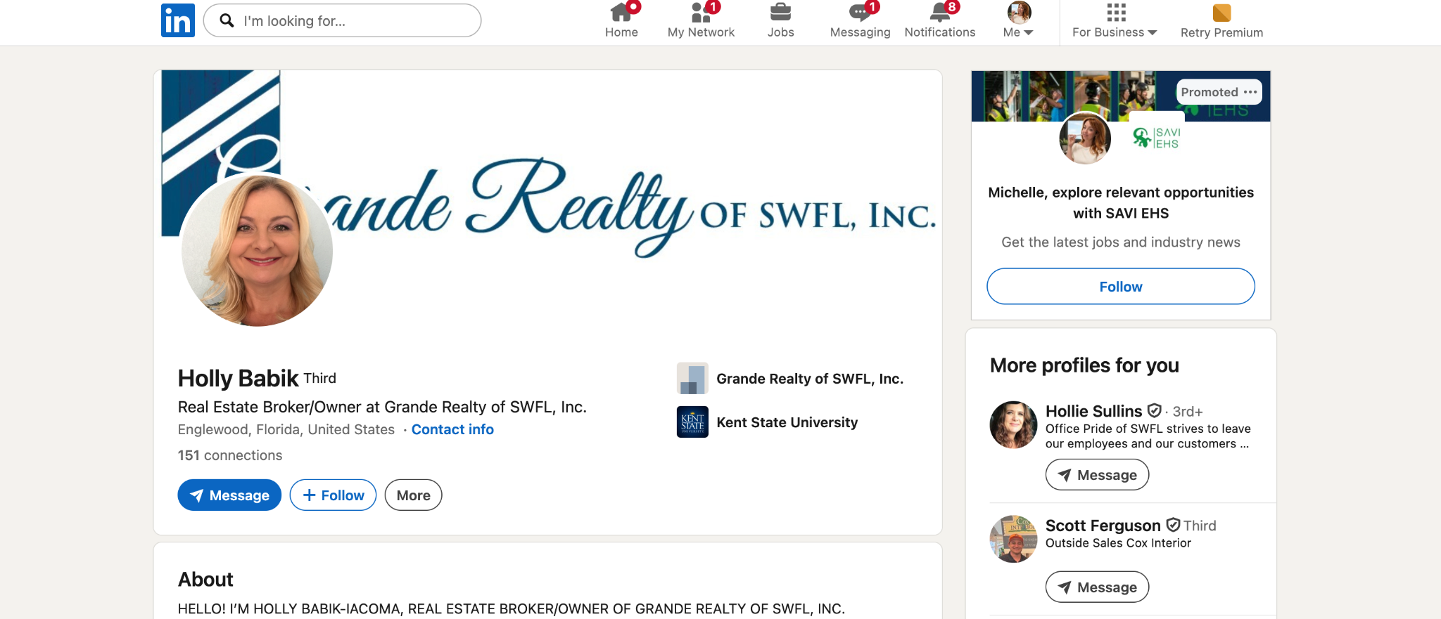 Grande Realty identity still in use on the broker-owner's LinkedIn profile