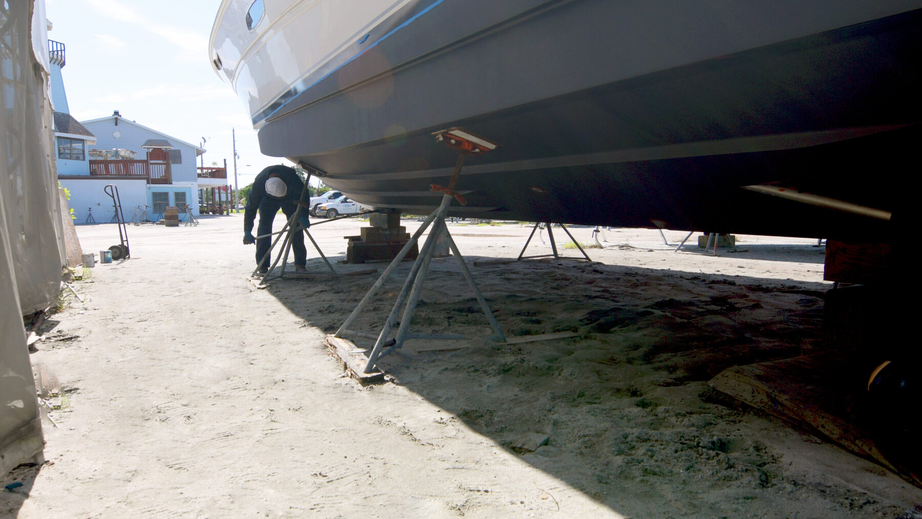 Large boat undergoing repair at Punta Gorda Marina